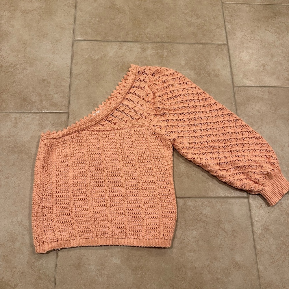 Mango Off-the-Shoulder Sweater in Peach